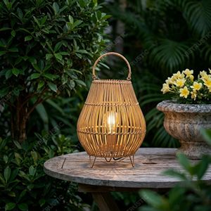 Farol de Ratán Vintage en Forma de Lágrima, Portavelas con Patas de Trípode, Faroles Colgantes de Jardín, Portavelas de Vidrio, Decoración de Interiores - Product Image 4