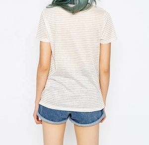 Women's Fancy Style Customized Logo Graphic Printed <b>t</b> <b>Shirts</b> Contrast Neck Ribbing Engineering Stripe BD Applique Decoration - Product Image 2