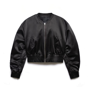 <b>Women</b> Shiny Satin <b>Bomber</b> Coat <b>Lightweight</b> Long Sleeve <b>Jacket</b> With Soft Fabric Ribbed Cuffs And Zip Closure For Casual Street - Product Image 1