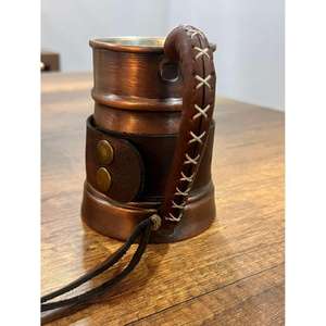 Taza de cerveza de jengibre de cobre antiguo con asa de cuero, ecológica, aislada, apta para lavavajillas, con logo personalizado, estilo rústico/campestre - Product Image 4