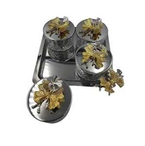 4 Piece Silver Dry Fruit Jar Set with Serving Tray Luxury Gold Butterfly Lid Metal Nuts Counter Organizer Spice Jars - Product Image 6