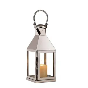 Silver Metal <b>Candle</b> <b>Lantern</b> Handcrafted Decorative <b>Candle</b> <b>Holder</b> <b>Lantern</b> for Home Decor Living Room Bedroom Tabletop Decoration - Product Image 1