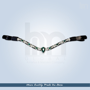 Diadema de Doma de Cuero Verde Esmeralda de Lujo con Cristales y Lágrimas de Diamantes de Imitación, Venta al por Mayor, Fabricante de Artículos de Equitación OEM - Product Image 4