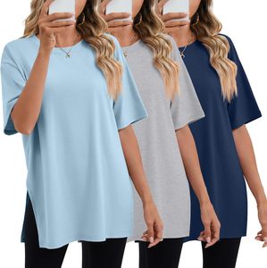เสื้อยืดคอกลมแขนสั้นทรงโอเวอร์ไซส์สำหรับผู้หญิง สีพื้น ทรงหลวม ผ้าฝ้ายเจอร์ซีย์ 100% ใส่ได้ทุกฤดู เสื้อยืดถัก ODM - Product Image 5