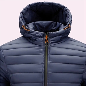 Men Hooded Long Puffer Jacket Standard Warm Lightweight <b>Windproof</b> Spring Embroidery Outerwear for Outdoor and Casual Wear - Product Image 6