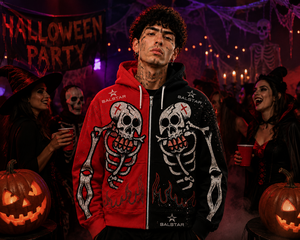 Custom Black <b>Red</b> Skeleton <b>Hoodie</b> Men's Gothic Rhinestone Embroidered Zip Up Hooded Sweatshirt Streetwear Fashion - Product Image 5