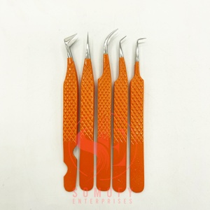 Ensemble de pinces à cils professionnelles en fibre d'orange, lisses, réutilisables, pour extensions de cils 3D 6D en vison, antistatiques, en acier inoxydable - Product Image 4