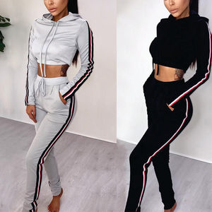 Women <b>Crop</b> Tracksuit Set Side <b>Stripes</b> Casual Athletic Wear Full Sleeve Drawstring Pants Two Piece Outfit <b>Top</b> Trending Wholesale - Product Image 4