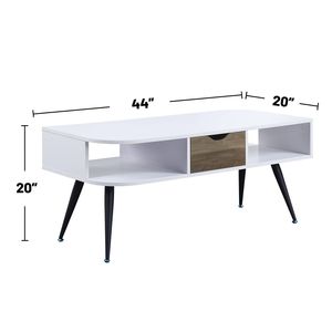 <b>White</b> and Black Rectangular <b>Coffee</b> <b>Table</b> with 1 Storage Drawer - Product Image 3