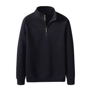 Men's <b>Navy</b> Blue Quarter Zip Fleece Sweatshirt Stand Collar Regular Fit Solid Casual Knitted Polyester Autumn Wear - Product Image 5