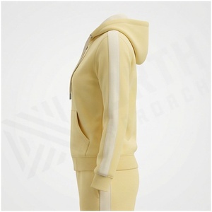 <b>Women</b> <b>Yellow</b> Hooded Zipper Sweatshirt Set Full Sleeve Solid Color Casual <b>Tracksuit</b> Autumn Breathable 100% Cotton Midweight - Product Image 3
