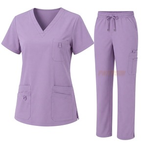 Wholesale Custom Medical Uniform Cotton Blend V Neck <b>Scrub</b> <b>Top</b> Elastic Waist Pants Nursing Healthcare Private Label Supplier - Product Image 4