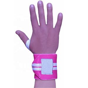 Correa de muñeca resistente Rosa personalizada para mujer, precio al por mayor, muñequeras de levantamiento de pesas de algodón, muñequeras de gimnasio personalizadas elásticas - Product Image 3