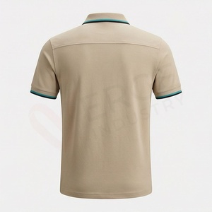 <b>Men's</b> Beige Short Sleeve <b>Polo</b> <b>Shirt</b> <b>With</b> <b>Pocket</b> Solid Color Casual Woven Design Regular Fit - Product Image 2