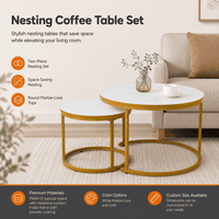 Ensemble de tables basses gigognes rondes à deux pièces, aspect marbre, avec cadre métallique, pour la maison, OEM ODM