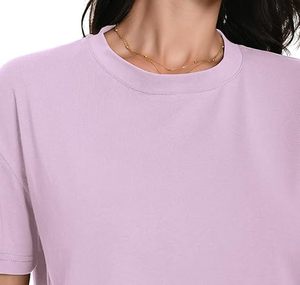 Sexy Women Lavender <b>Cropped</b> Workout T-Shirt Short Sleeve O-Neck Gym <b>Top</b> Solid Color Box Fit Style - Product Image 6