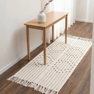Boho Style Geometric Pattern Cotton Rug Rectangle Non Slip Lightweight Washable Hallway Runner With Fringe Trim Boho Area Rugs - Product Image 2