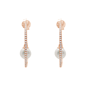 Pendientes de Plata de Ley 925 con Perla de Agua Dulce y Diamante de Corte Brillante Redondo en Engaste de Canal, Joyería Fina Clásica para Mujer - Product Image 6