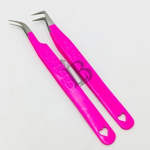 Hot Pink Tweezers Stainless Steel Eyelash Extensions Tweezers Purple Color Tweezers 45 Degree Boot Volume Eyelash Tweezers - Product Image 4