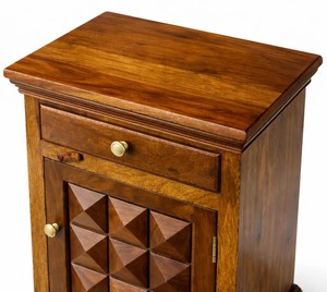 Wholesale carved solid wood <b>bedside</b> <b>table</b> 1 drawer nightstand open shelf honey finish Pindel Handicraft Jodhpur India - Product Image 6