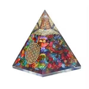 Pyramide d'Orgone Nubienne Faite à la Main avec Éclats de Pierres Précieuses Multiples 7x9cm, Pyramide d'Orgonite en Cristal Mélangé, Décoration d'Intérieur pour la Méditation, Toucher Réel Feng Shui - Product Image 2