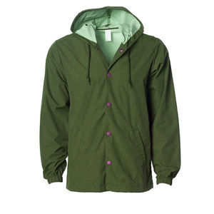 Chaqueta Impermeable con Capucha Unisex Verde Oliva con Botones Morados, Abrigo de Poliéster Resistente al Agua para Adultos, Ropa de Exterior para Todas las Estaciones - Product Image 4