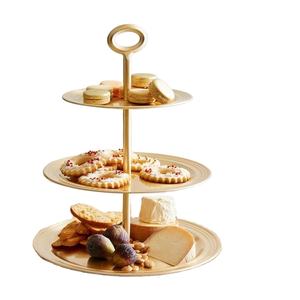 Support à gâteau à étages en laiton de style antique avec des assiettes à motifs floraux pour mariage et décoration de cuisine, décoration de la maison, décoration de table, utilisation en cuisine - Product Image 3