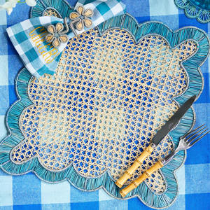 Natural Rectangular Placemat Scalloped Rattan Placemats for Dining Table Boho Rattan Charger <b>Plates</b> Customize from Vietnam - Product Image 5