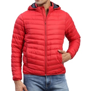 Men's Winter Puffer <b>Jacket</b> Custom Logo Hooded Design Polyester/Nylon Fabric Cotton Filling Breathable for Outdoor Casual Use - Product Image 1