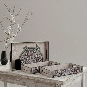 Ensemble de plateaux en bois de luxe faits à la main, finition émaillée, durables, élégants, décoration d'intérieur - Petit/Moyen/Grand, multifonctionnels, pour servir la nourriture - Product Image 6