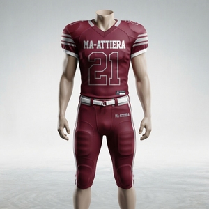 Ensemble uniforme de football Ma-Attiera Maroon numéro 21 avec casque, gants, maillot et pantalon respirants en polyester pour homme adulte - Product Image 4