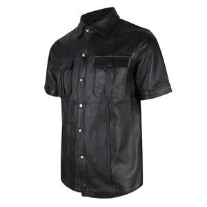 High Quality Real Lamb Leather Half Sleeve Shirt European Club Wear Men's Genuine Sheep Leather Eco-Friendly Canvas Fashion - Product Image 1