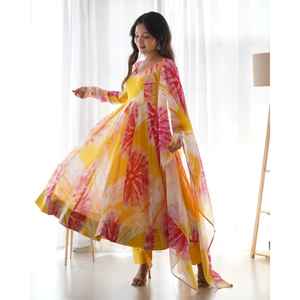 PURE SOFT ORGANZA ANARKALI COSTUME ENSEMBLE AVEC DKB ENTIÈREMENT COUDU-27 - Product Image 4