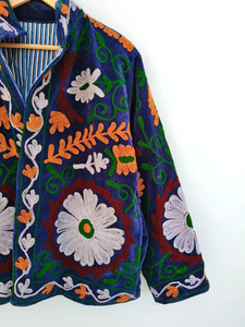 100% Velvet Suzani Embroidery Floral Pattern <b>Bomber</b> <b>Jacket</b> Handmade Bohemian <b>Vintage</b> Reversible Short Ethnic Spring Autumn - Product Image 5