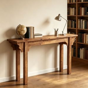 Consolle Lunga in Stile Wabi-Sabi Tradizionale, Tavolo Laterale in Legno di Teak e Marmo per Ingresso, Magazzino, Casa, Appartamento, Hotel - Product Image 1
