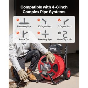 Macchina Portatile per la Pulizia degli Scarichi da 30 Metri x 1,9 cm con Alimentazione Automatica, Ruote a Spirale e 4 Lame, Idropulitrice ad Alta Pressione - Product Image 3
