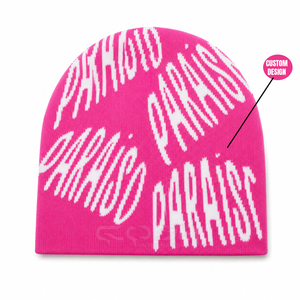 Cosh International High Quality <b>Acrylic</b> Pink Jacquard Beanie Hat With White <b>Letter</b> Pattern Unisex Street Style Warm Winter Wear - Product Image 1