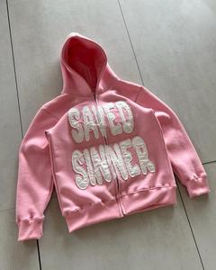 Sweat à capuche streetwear d'hiver pour homme, effet vieilli, avec logo personnalisé imprimé, patch brodé, coupe oversize, en molleton 100% coton 370g - Product Image 2