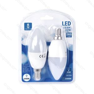 Bombilla LED C37 E14 7W 6400K 560Lm 25000H de bajo consumo, paquete de 2 - Product Image 1