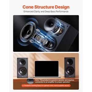 Altavoces Estéreo Pasivos de 300W para Estantería, Woofer de 5.25 Pulgadas, Tweeter de 1 Pulgada, Rejilla Desmontable, 65Hz-2, Altavoces de Alto Rendimiento - Product Image 3