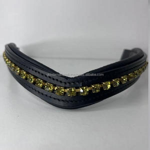 Banda para cejas de caballo de cuero negro, banda para cejas de caballo de cuero acolchado de canal vacío con banda para cejas en forma de V Diamante verde roble Oliva - Product Image 4