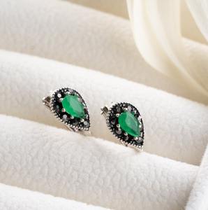 Emerald <b>Stud</b> Earrings For Women 925 Sterling <b>Silver</b> Minimalist Green Earrings Vintage Jewelry Gift For Her - Product Image 4