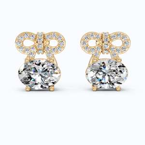 ต่างหูเพชรทรงรีสีเหลืองทอง 10KT เพชรเลี้ยงในห้องปฏิบัติการ ประดับด้วยวงแหวนเพชร รับรองโดย IGI เหมาะสำหรับเป็นของขวัญหมั้นและงานแต่งงาน เครื่องประดับชั้นดี - Product Image 1