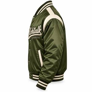 Veste universitaire pour homme en cuir PU vert, style preppy, col rabattu, respirante, pour l'extérieur, coupe classique, fermeture boutonnée - Product Image 3