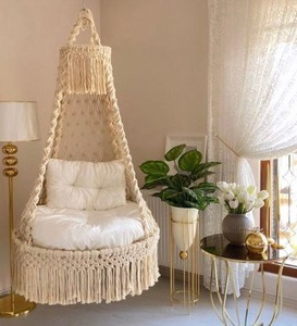 Handmade <b>Macrame</b> Hammock Swing Chair, Boho Decor, Included Cushion - Product Image 1