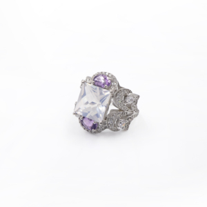 Anillo de Plata de Ley 925 con Amatista Natural y Cuarzo Lunar, Chapado en Rodio, Joyería Fina OEM ODM - Product Image 3
