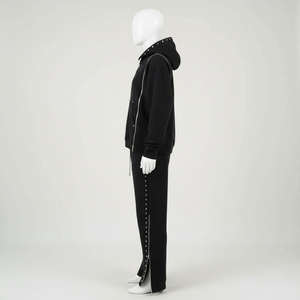 Conjunto de chándal de alta calidad personalizado, estilo streetwear, con lavado ácido, color liso, triple cremallera, sin estampado, con remaches, estilo hip hop, compuesto por sudadera con capucha y pantalones de chándal acampanados - Product Image 3