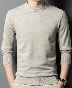 Nouveau pull en maille pour homme automne/hiver, col rond, manches longues, couleur unie, col côtelé, broderie vintage, tenue décontractée - Product Image 1