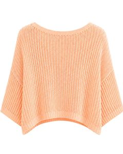 Pull court tricoté ample pour femme Peach, coupe décontractée, manches courtes, léger et respirant, idéal pour l'été - Product Image 2