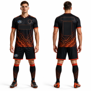 ชุดฟุตบอลเสื้อและกางเกงขาสั้น ระบายอากาศได้ดี แห้งเร็ว ผ้าพิมพ์ลายโลโก้ ยืดหยุ่น ใส่สบาย เหมาะสำหรับทีม - Product Image 1